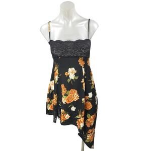 NEW WeWoreWhat Black Floral Lace Sleeveless Asymmetric Cami Mini Slip Dress S